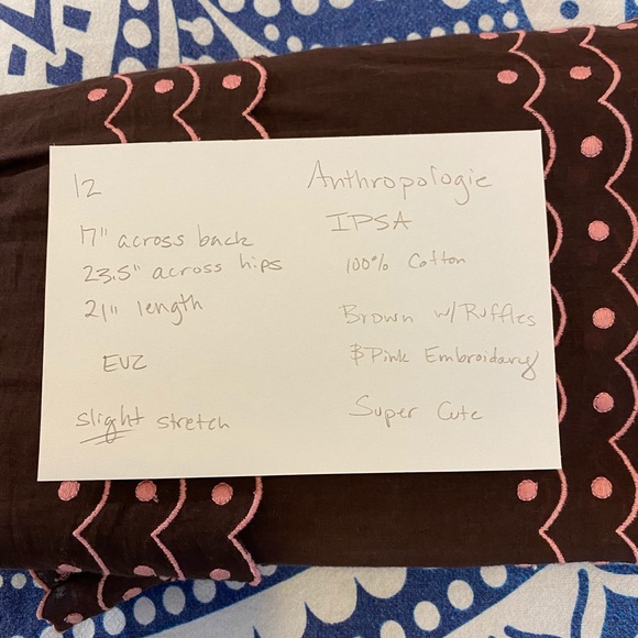 ANTHRO!💚👗ANTHROPOLOGIE IPSA BROWN A LINE SKIRT👗💚11/12 21” PINK EMBROIDERY - Picture 10 of 10
